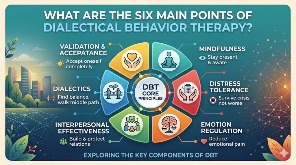 What are the Six Main Points of Dialectical Behavior Therapy